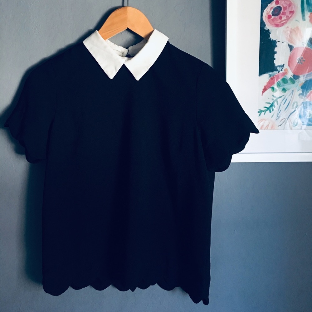 Black Short sleeve Peter Pan collar blouse